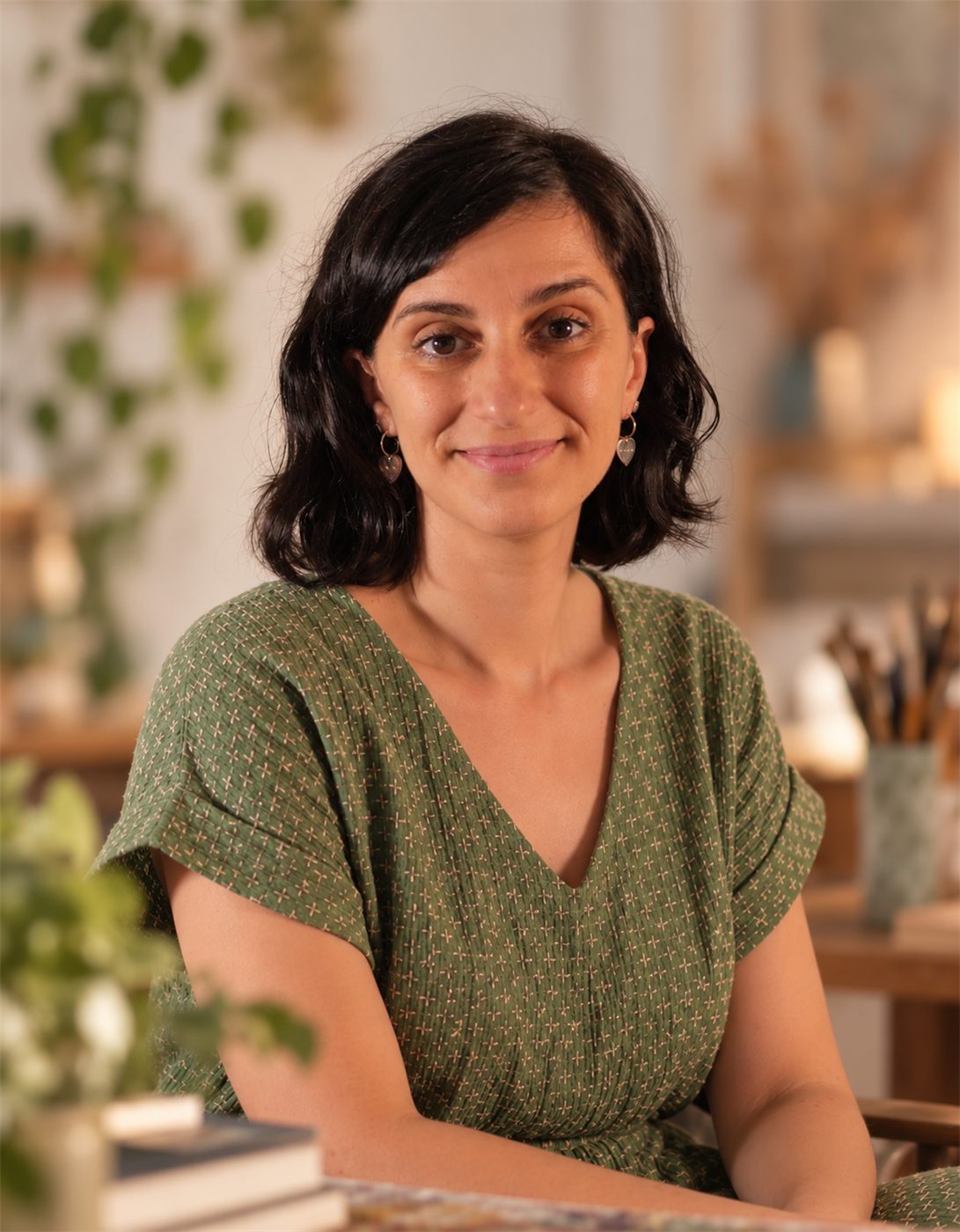 Neli Chaneva, semi-abstract painter, in her studio in Wellington, New Zealand