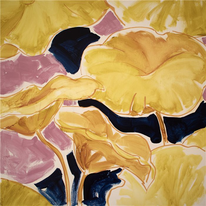 Lilies 1, acrylic painting of yellow and orange lilies on dusty pink by Neli Chaneva